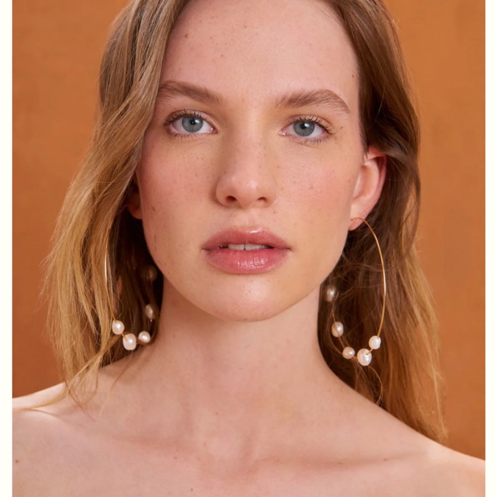 Cult Gaia Nubia XL Gold Hoop Earrings with Pearls NWT
